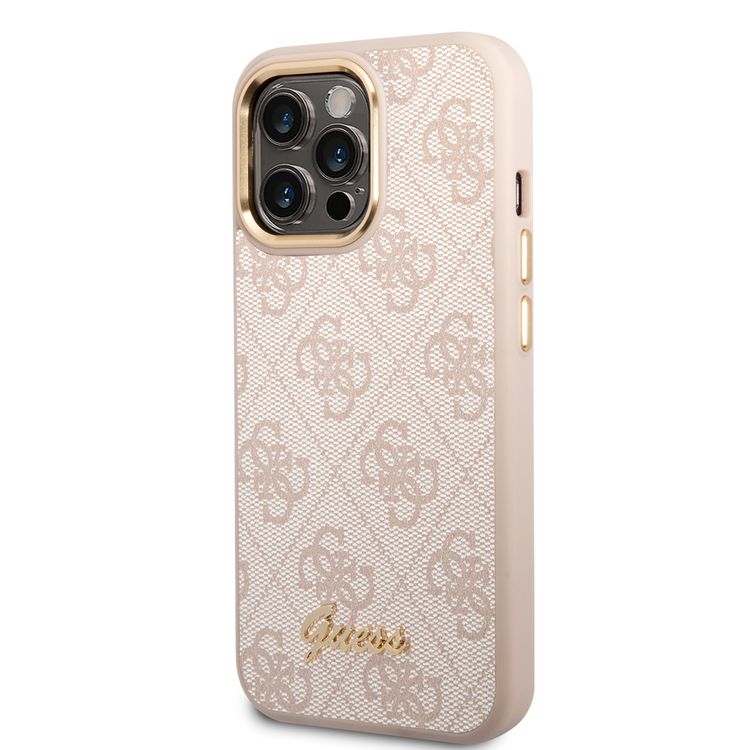 Guess PC/TPU 4G PU Case with Metal Camera Outline & Buttons iPhone 14 Pro Compatibility - Pink