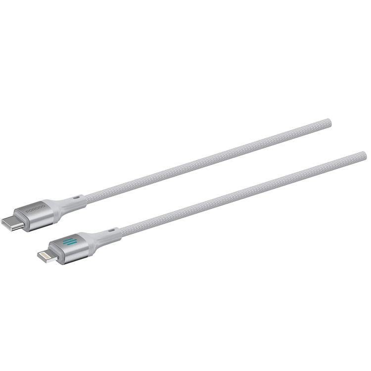 كابل الشحن ونقل البيانات من بورودو USB-C إلى Lightning بقوة توصيل 27 واط، بطول 1 متر، كابل مضفر بتصميم مقاوم للتشابك، سرعة نقل بيانات 480 ميجابت في الثانية، شحن سريع - فضي.