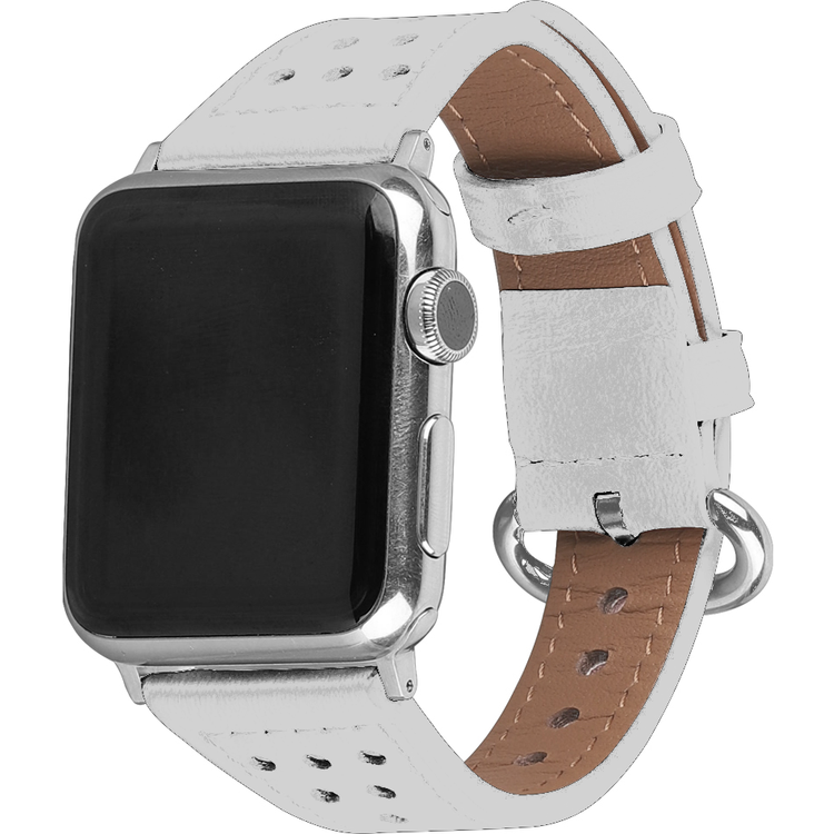 Devia Slim Leather Watch Band for Smartwatch - Fit & Durable Stylish Design Strap - Adjustable Replacement Wrist Band Strap Compatible for Apple Watch 38/40mm - White