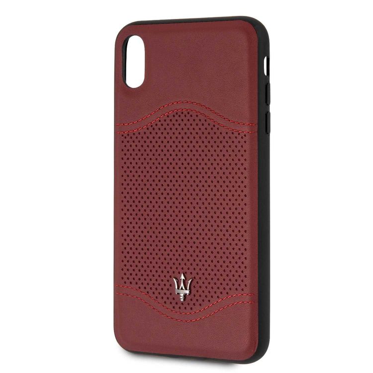 Maserati Granlusso Genuine Leather Hard Case for iPhone Xs Max - Burgundy
