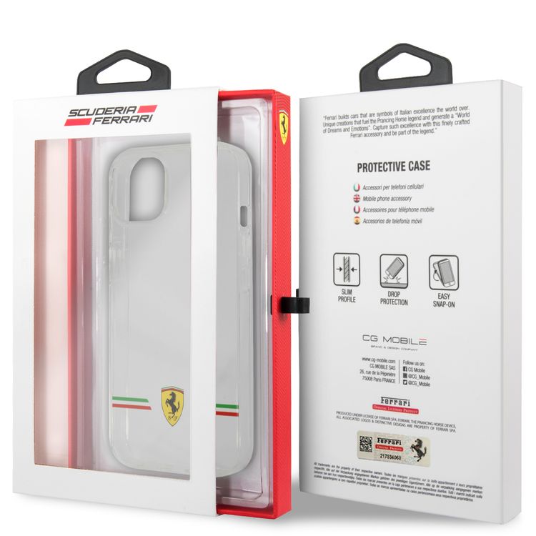 CG MOBILE Ferrari Transparent Case Italia Wings Print Logo Compatible for iPhone 13 Mini (5.4") Scratches Resistant, Easy Access to All Ports