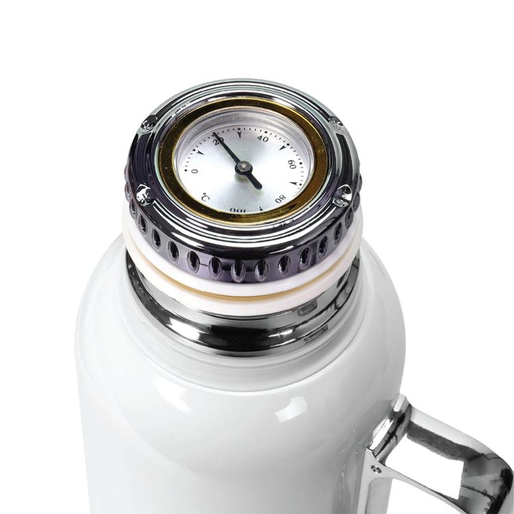 LePresso ThermoSense 850mL Stainless Steel Vacuum Insulated Bottle with Mechanical Temperature Gauge, 10-12 Hours Heat Retention, Stainless Steel SUS 316 Material - White