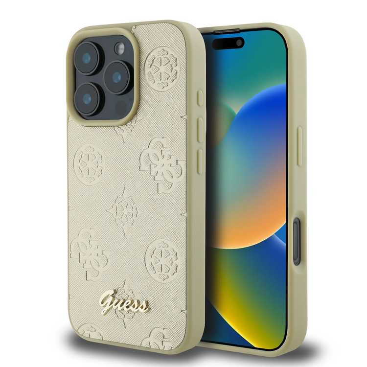 Guess Peony Hard Case for iPhone 16 Pro Max with Slim & Lightweight Design, Super Durable Materials, Comfortable Grip, Drop Protection - Gold