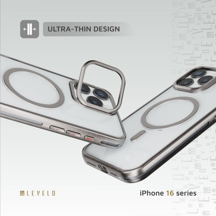 Levelo Elio PC Case with Camera Ring Stand for iPhone 16 Pro Max, Built-in Kickstand, MagSafe Compatible - Titanium