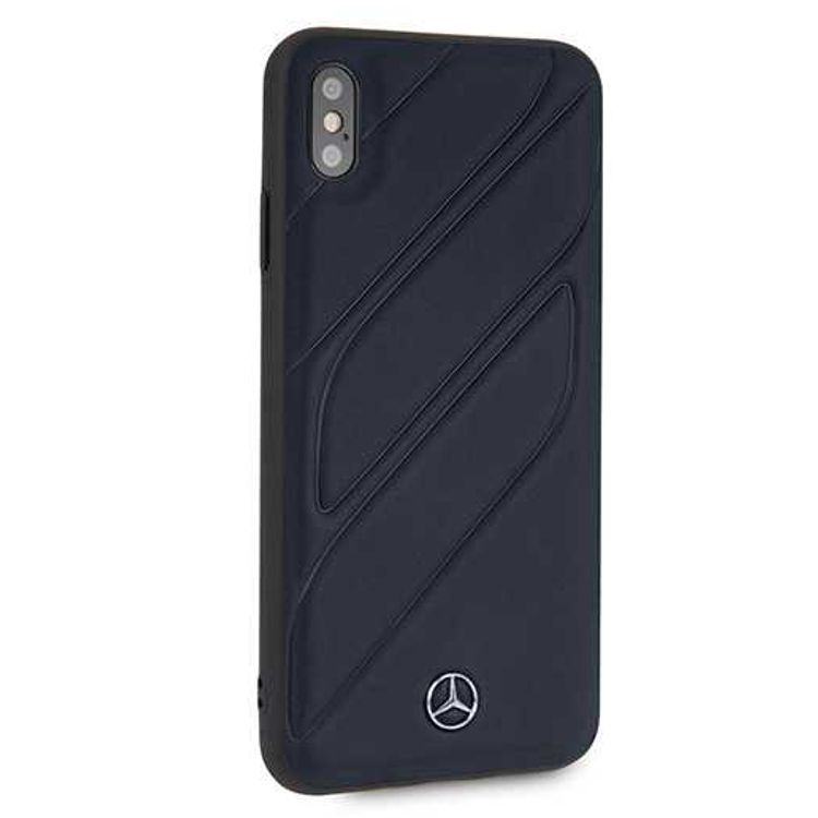 CG MOBILE Mercedes-Benz New Organic I Genuine Leather Hard Phone Case for iPhone Xs Max Officially Licensed - Navy
