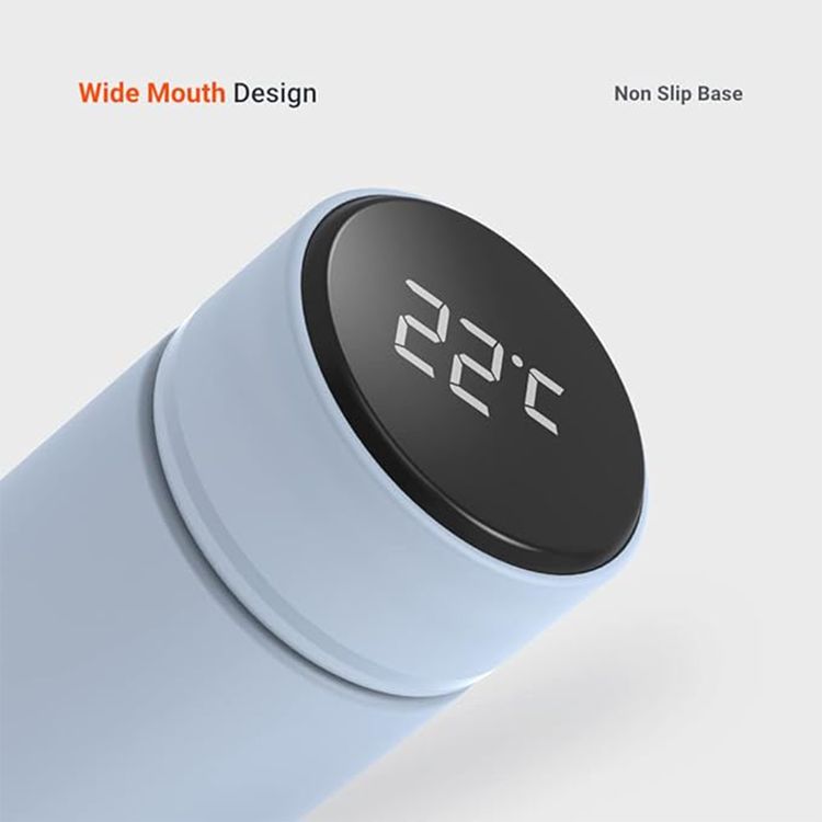Porodo Smart Water Bottle with Temperature Indicator, 500ml Capacity, Temperature Sensor, LED Touch Sensitive Display - Blue