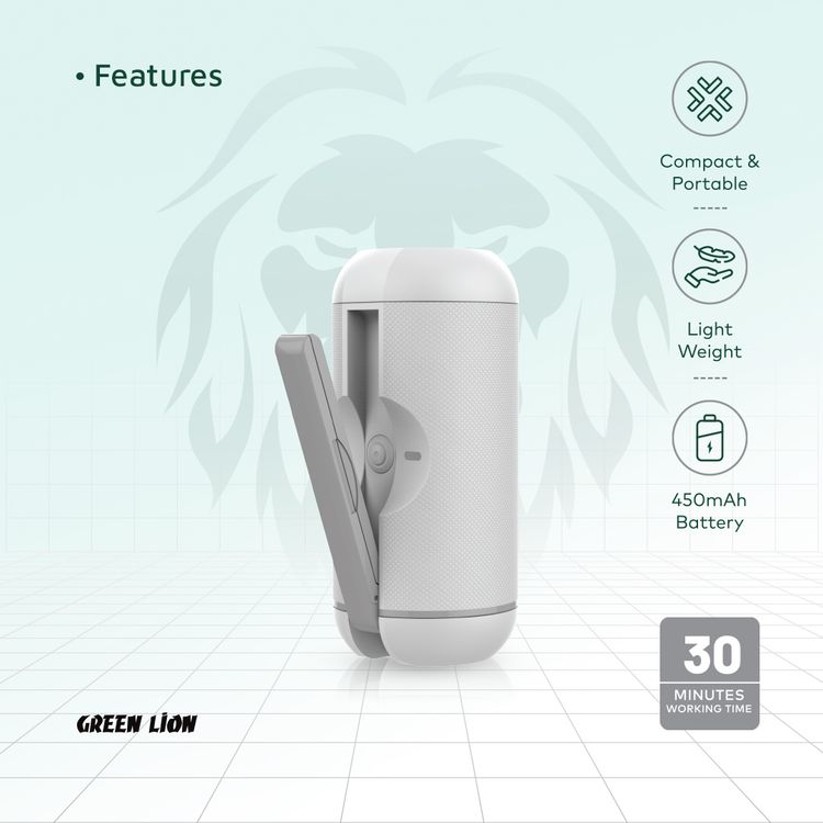 Green Lion Electric Pocket Bidet, Lightweight, Compact & Portable, 450mAh Battery Capacity, 30 Minutes Working Time, ABS Plastic Material - White