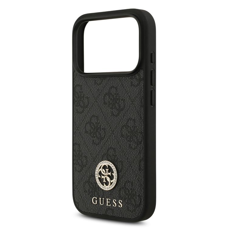 جراب MagSafe 4G من الجلد الصناعي مع شعار كلاسيكي ومرصع لجهاز iPhone 17 Pro Max، تصميم خفيف الوزن، حماية من السقوط، سهل التركيب، بروفايل نحيف، تغليف مستدام، قبضة مريحة - أسود