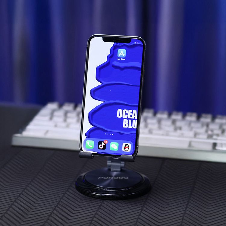 حامل الهاتف والتابلت الدوار 360° من Porodo بزاوية مشاهدة مرنة، متوافق مع الهواتف والأجهزة اللوحية من 4.7" إلى 12.9"، أوضاع أفقية وعمودية، تصميم قابل للطي - رمادي