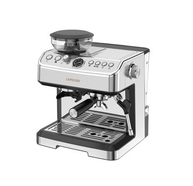 LePresso 20 Bar Espresso Coffee Maker with Bean Grinder, Cup Warmer, Milk Steamer, Multiple Brewing Options - Silver 