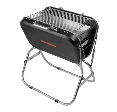 Porodo Lifestyle Portable Folding BBQ Grill with Steel Cooking Mesh, 17-inch Grilling Area, Camping Trip, Backyard Parties & Beach Outings, Easy to Clean, Quick Setup - Black