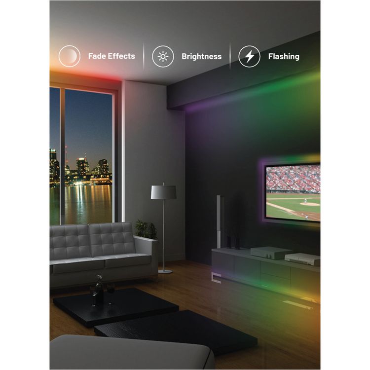 Porodo Blue RGB Light Strip with Sound Reactive Lighting, 5m Length, Jump & Fade Effects, Remote Control - Black