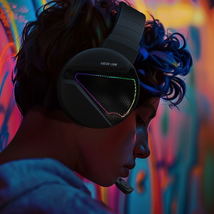 Green Lion GP27X Gaming Headphone with Noise Canceling Microphone, Hight Definition Audio, 3 Color Lights, 3.5mm Audio Jack, 360° Free Bending, Comfortable to Wear - Black