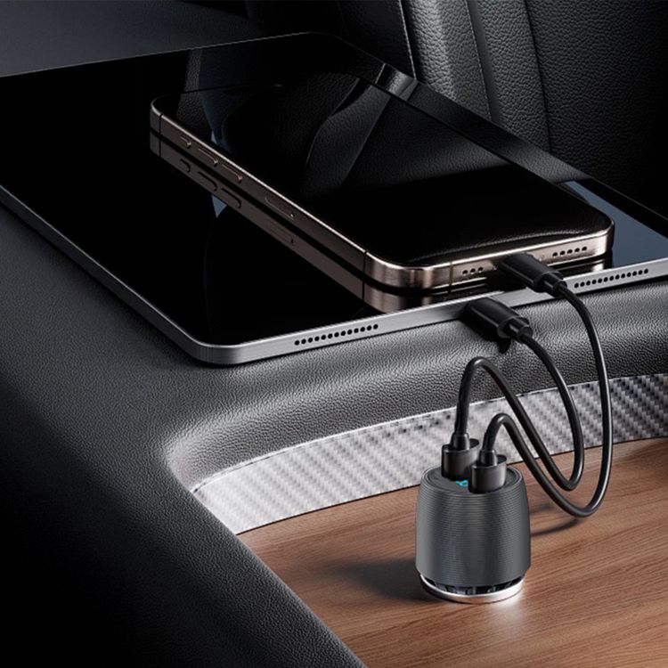 Powerology Velox 66W Dual USB-C Ports Car Charger, 30W Power Delivery, Multi-Protection Safety System, Independent Port Control, Fast Charge Support, Compact & Premium Build - Black