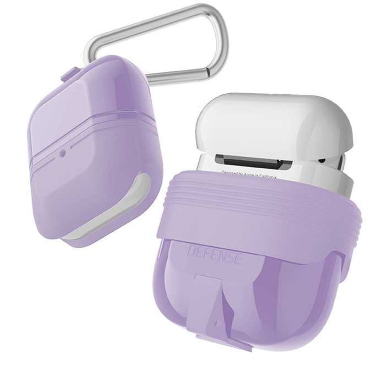 X-Doria Defense Journey Case for AirPods 1 & 2 with Detachable Carabiner & Loop, TPU & Silicone Material, Water & Dust Resistant, 360-Degree Full Protection, Anti-Scratch - Purple