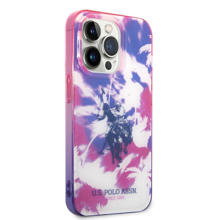 كفر USPA PC/TPU IML مع تصميم النخيل المصبوغة وشعار الحصان لهاتف iPhone 14 Pro Max - أرجواني