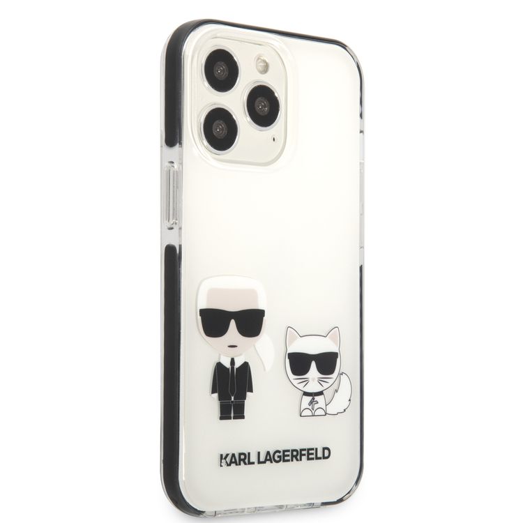 Karl Lagerfeld Shockproof TPE Karl & Choupette Case with Black Outline compatible with iPhone 13 Pro - White