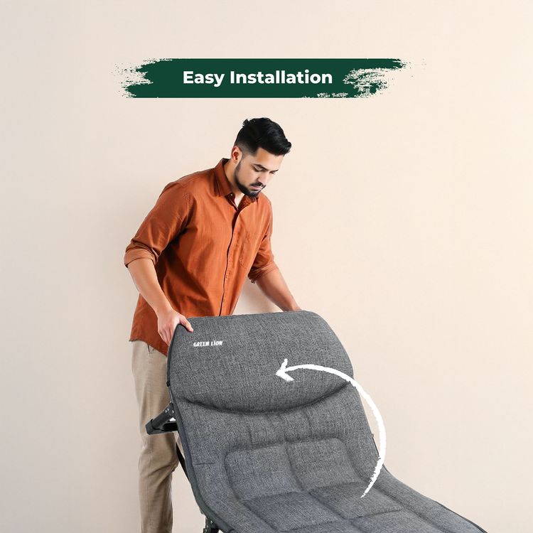 Green Lion Foldable Camping Bed, Up to 150kg Load Capacity, 6 Adjustable Backrest, Anti-Slip Feet, Comfortable Pillow, Easy Installation & Easy to Carry, Thickened Steel Frame - Gray