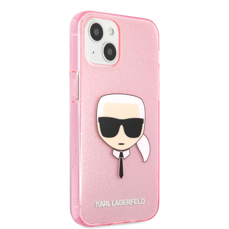 Karl Lagerfeld TPU Full Glitter Karl Head Case For iPhone 13 (6.1 ), Durable, Shockproof, Bumper Protection, Anti-Scratch - Pink