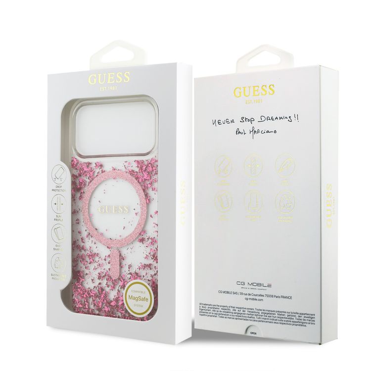 غطاء مغناطيسي لماج سيف بتصميم بريق لحماية جهاز آيفون 17 برو ماكس، حماية من السقوط، تصميم خفيف الوزن، قبضة مريحة، تغليف مستدام، سهل التركيب، بروفايل نحيف - لون وردي