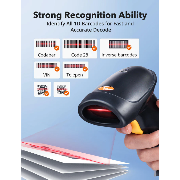 Taotronics USB Barcode Scanner with Auto Sensing Technology, Widely Decode Ability, Ergonomic Design, Plug and Play, 5mil Resolution, 1.5m Cable Length, 100 Scans per Second - Black