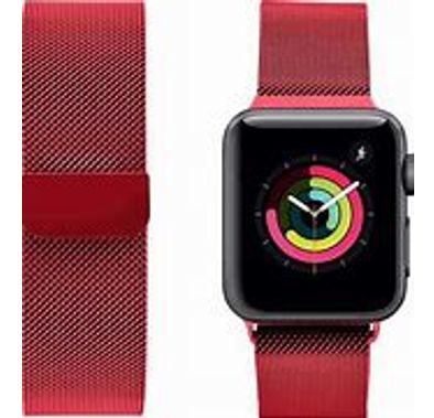 iGuard by Porodo Metal Mesh Band for Smart Watch, Fit & Comfortable Replacement Wrist Band, Adjustable Straps Compatible for Apple Watch 40mm / 38mm - Chinese Red