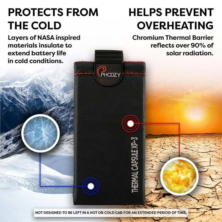 Phoozy XP3 Series Thermal Mobile Phone Case Capsule with Internal Stash Pocket, Insulated Ultra-Slim Weatherproof Pouch, Extends Battery Life, Drop Protection - Black (Medium)