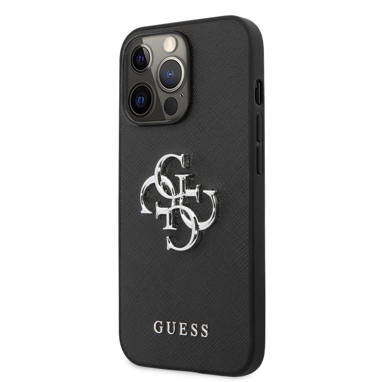 CG MOBILE Guess PU Saffiano Case with Big 4G Silver Logo Compatible for iPhone 13 Pro Max (6.7") Anti-Scratch, Easy Access to All Ports, Shock Absorption & Drop Protection Back Cover Suitable with Wireless Charging Officially Licensed