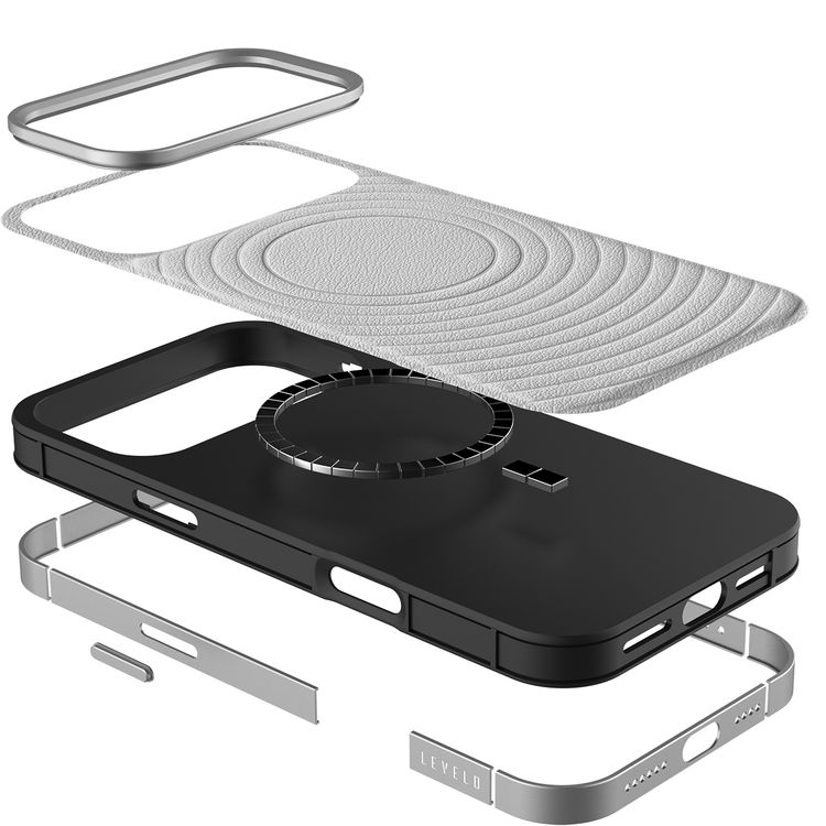 Levelo Spirale PU Leather Hybrid Case for iPhone 17 Pro, MagSafe Compatible & Strong Magnets, Impact-Resistant, Shock-Resistant Bumper, Aluminum Alloy Frame for Camera & Edges, Drop-Tested - Silverstone