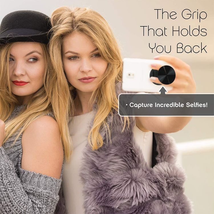 Nuckees Phone Grip and Stand for Smartphones, Tablets and Other Electronic Devices, 360 Gripping, Reusable and Magnetic Mount Friendly - Black Metal Vinyl