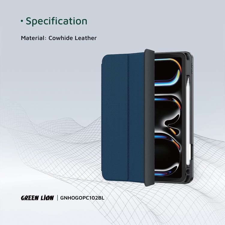 Green Lion Hogo Premium Case with Pencil Holder for iPad 10.2", Stable Trifold Stand, Full Body Drop Protection, Soft TPU Easy Install & Remove, Effective Shockproof - Blue