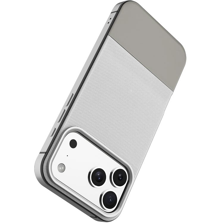 Levelo Cuir Leather Hybrid Case with Comfortable Grip for iPhone 17 Pro Max, Strong Magnets & MagSafe Compatible, Shock-Resistant Bumper, Aluminum Alloy Frame for Camera & Buttons, Drop-Tested - Silverstone