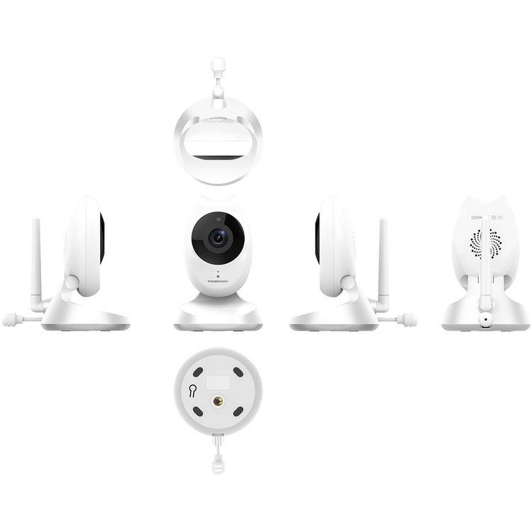Powerology Smart Cam Baby Monitor with Two-Way Audio & Smart Sensors, 300m Monitor Range, 4.35" Screen Size, Milk Feeding Reminder, Preloaded Music - White