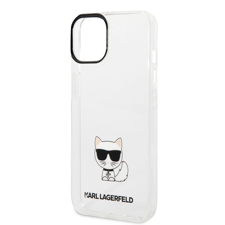 Karl Lagerfeld IML Case with Black Camera Outline & Printed Choupette Body Logo iPhone 14 Compatibility - Transparent