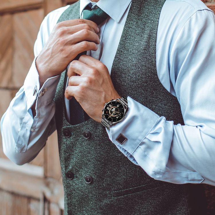 ساعة جرين ليون كرونو برو الذكية بشاشة AMOLED بحجم 1.6 بوصة، بطارية بسعة 360 مللي أمبير، حتى 7 أيام وقت العمل، سطوع بمقدار 1000 نيت، تتبع النشاط، مراقبة الصحة، ساعة توقيت ومنبه - اللون الأسود.