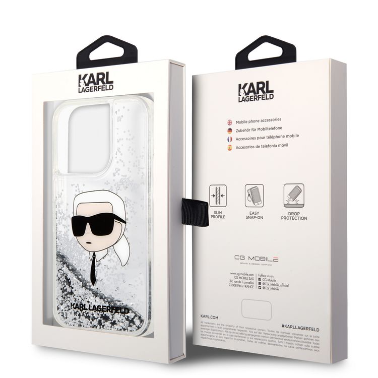 Karl Lagerfeld Liquid Glitter NFT Karl Head Translucent Logo iPhone 14 Pro - Silver