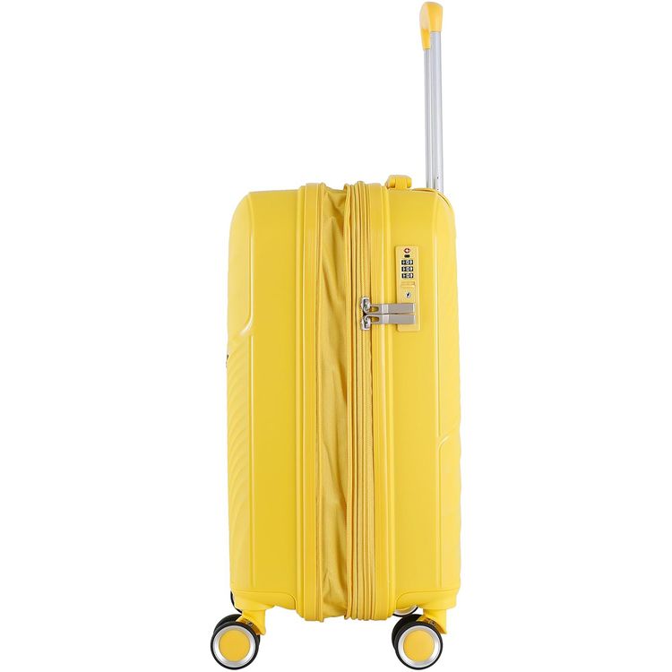 H.T Luggage Bag, Hard Case Polypropylene (PP) Material, Expandable, Telescopic Handle, Scratch Resistant, TSA Lock, Small Case Size - Yellow