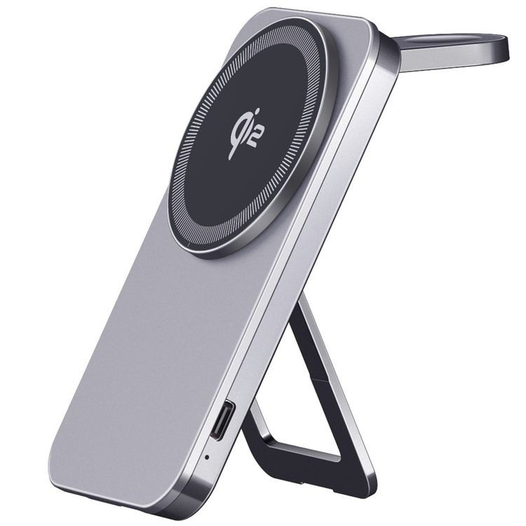Green Lion Magstand Duo Wireless Charger with Built-in Kickstand, USB-C Input Port, 15W Fast Charging, Multi-Device Charging, Qi2 Standard, Foldable & Ultra-Slim Design - Gray