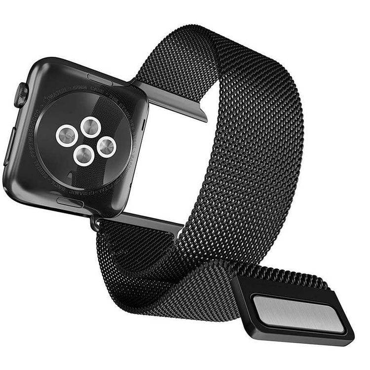 X-Doria Metal Mesh Band with Chrome Hardware for Smartwatch - Fit & Comfortable Replacement Wrist Band - Adjustable Magnetic Straps Compatible for Apple Watch 44mm/42mm - Black