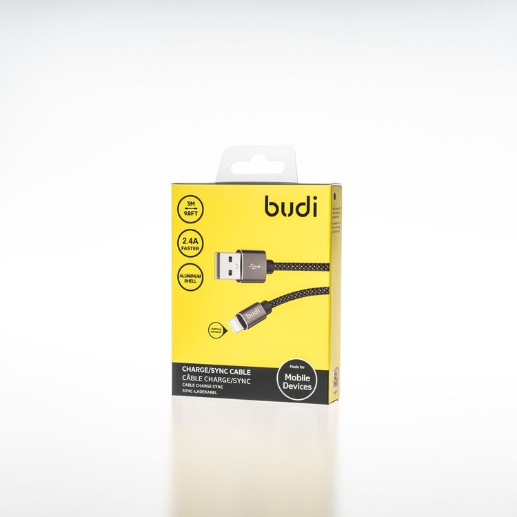 Budi Charge / Sync Cable 2.4A Aluminum Shell USB 2.0 Via Lightning Cable