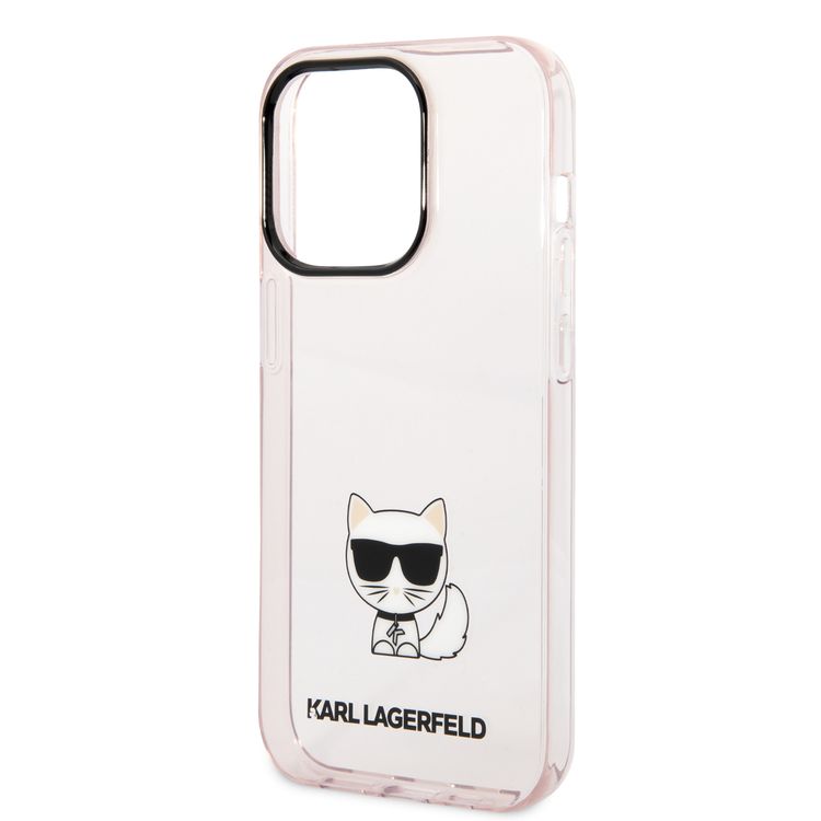 Karl Lagerfeld IML Case with Black Camera Outline & Printed Choupette Body Logo iPhone 14 Pro Compatibility - Pink