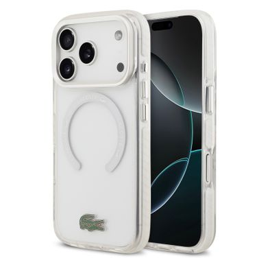 غطاء لاكوست شفاف من TPU و PC مع طلاء بلون متجمد لجهاز iPhone 17 Pro Max، حماية من السقوط، تصميم نحيف، تغليف مستدام، تصميم سهل التركيب - أبيض