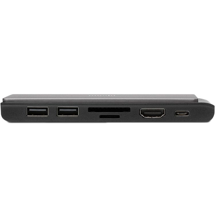 Moshi MSHI-L-084275 Symbus Mini 7-in-1 portable USB-C hub, HDMI with 4KHDR, 70W Power Delivery, USB-C/2 USB-A 5Gbps Data, microSD/SD Card Reader - Space Grey