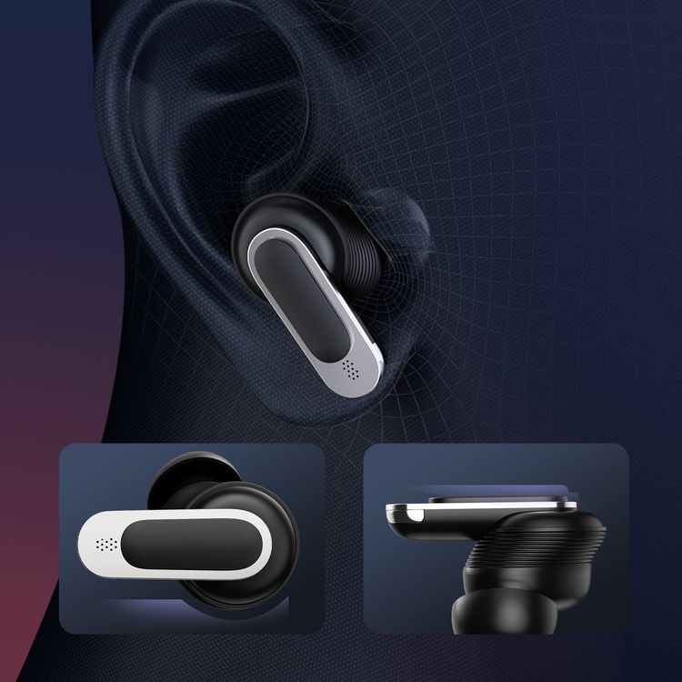 Porodo Soundtec Guide Earbuds with ANC & TWS, Touch Screen, 6 Hours of Playtime, 40 Minutes Earbuds Charging Time, Waterproof, Type-C Charging Case - Black