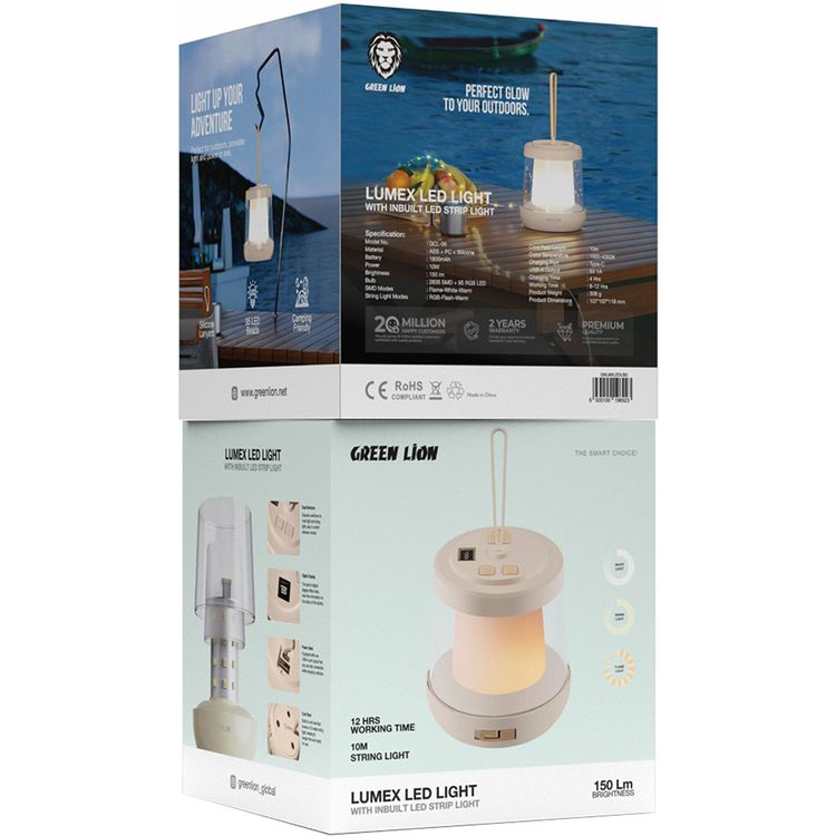 Green Lion Lumex LED Light with Inbuilt LED Strip Light, ABS + PC & Silicone Material, 1800mAh Battery Capacity,  Type-C Charging Port, 4 Hours Charging Time, 6-12 Hours Working Time, 10m Color Reel Length, 150 Lumens Brightness, 95 LED Beads - Beige