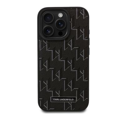 Karl Lagerfeld PU Hard Case for iPhone 16 Pro Max with Karl Lagerfeld Hot Stamp, Slim Profile, Lightweight, Sustainable Packaging, Comfortable Grip, Easy Snap-on  - Black