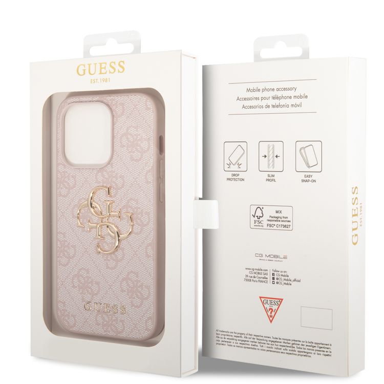 Guess PU Leather Case with 4G Metal Logo - Pink - iPhone 15 Pro