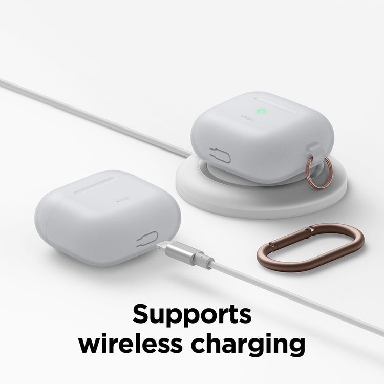 ELAGO Hang Case with Anti-Lost Ring for AirPods 3, Drop Resistant, Dustproof & Absorbing Protective Cover with Hang Case Suitable with Wireless Charger Nightglow Blue