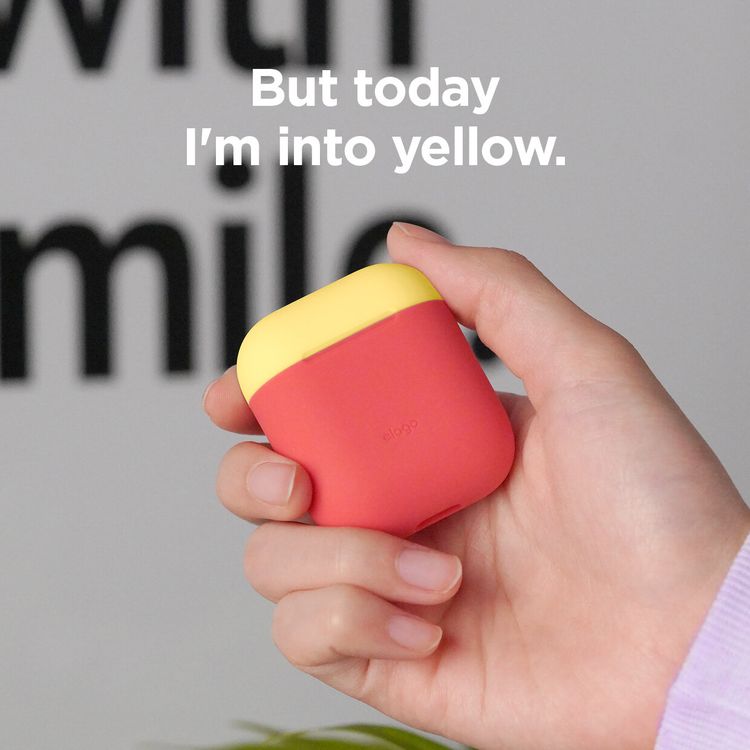 إيلاجو جراب مزدوج سيليكون متوافق مع جراب ابل ايربودز 1 و 2 ، يدعم الشحن اللاسلكي ، مقاوم للخدش ، مقاوم للسقوط ، غطاء واقٍ ممتص للأتربة ، الجسم - وردي إيطالي / أزرق مرجاني علوي ، أصفر