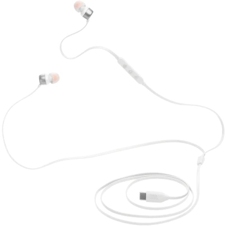 JBL T310C USB-C Wired Earphones, High Resolution Audio, Tangle-Free Flat Cable, Digital to Analog Converter, Compatible with PCs/Mobiles/Gaming Consoles, Pure Bass Sound - White